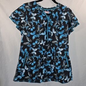 Koi Women's Scrub Top in Black and Teal